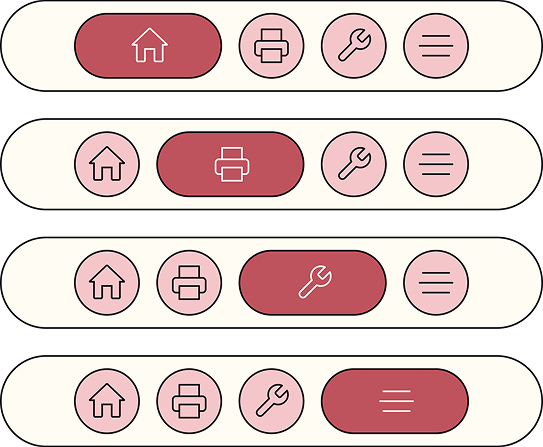 Bottom navigation bar in four active states