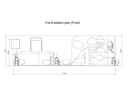 Front elevation of the booth with dimensions